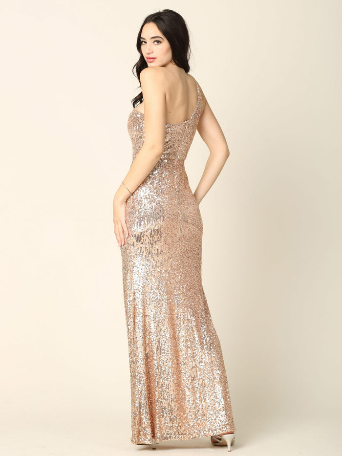 Long One Shoulder Formal Fitted Prom Dress - The Dress Outlet