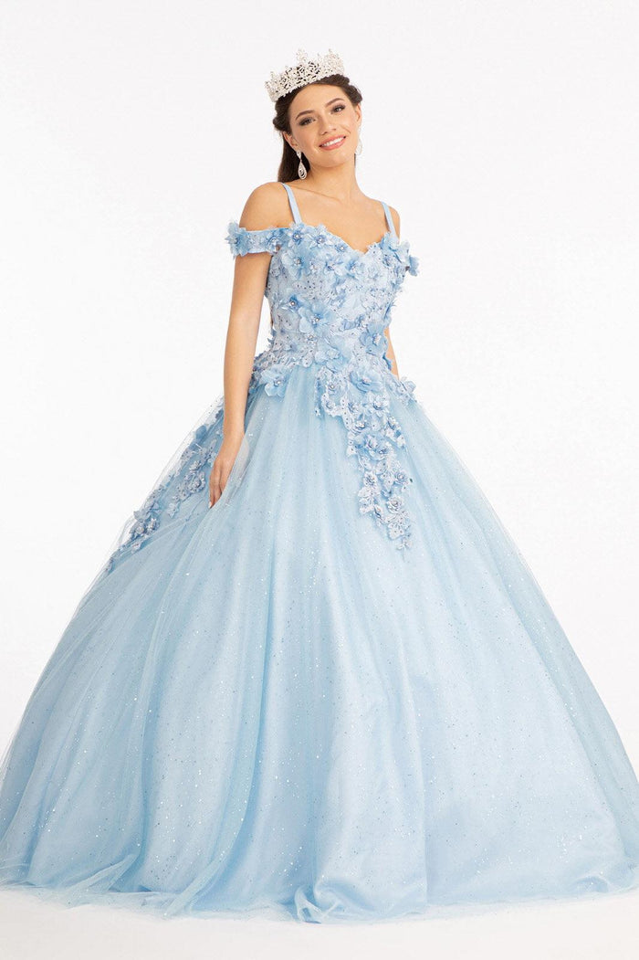 Long Quinceanera Dress Off Shoulder Floral Ball Gown - The Dress Outlet