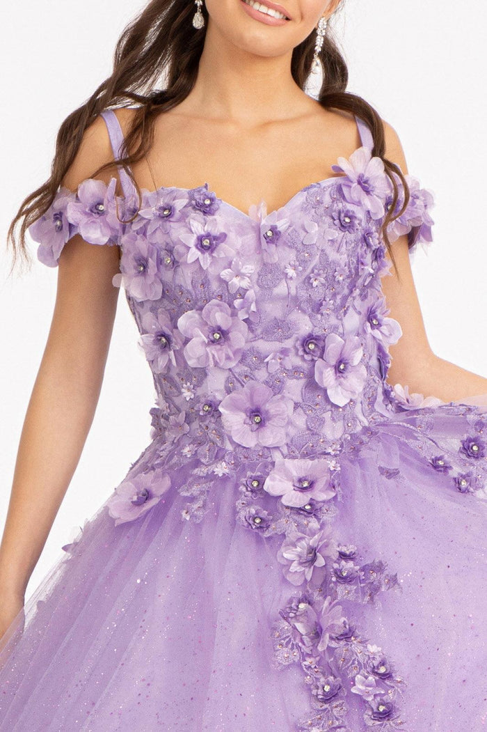 Long Quinceanera Dress Off Shoulder Floral Ball Gown - The Dress Outlet