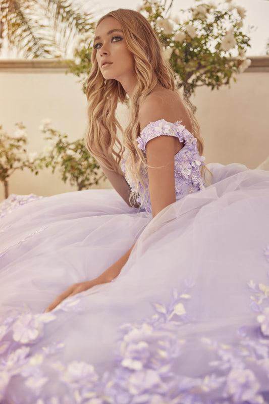 Long Quinceanera Off Shoulder Floral Ball Gown - The Dress Outlet