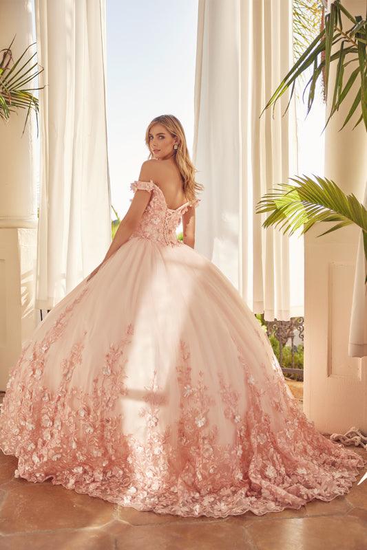 Long Quinceanera Off Shoulder Floral Ball Gown - The Dress Outlet
