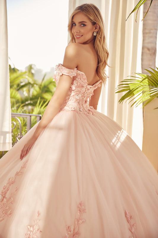 Long Quinceanera Off Shoulder Floral Ball Gown - The Dress Outlet