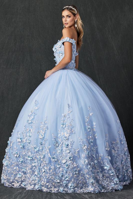 Long Quinceanera Off Shoulder Floral Ball Gown - The Dress Outlet