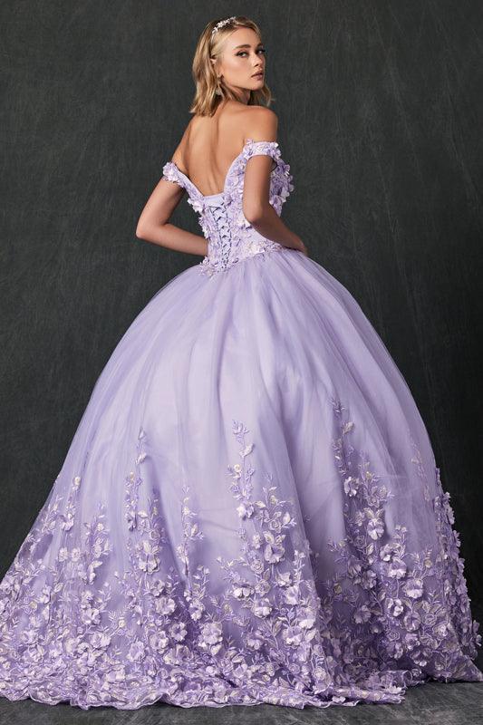 Long Quinceanera Off Shoulder Floral Ball Gown - The Dress Outlet