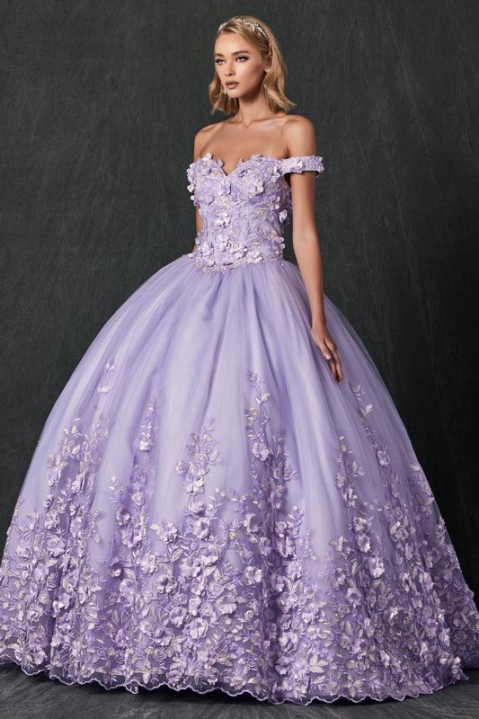 Long Quinceanera Off Shoulder Floral Ball Gown - The Dress Outlet