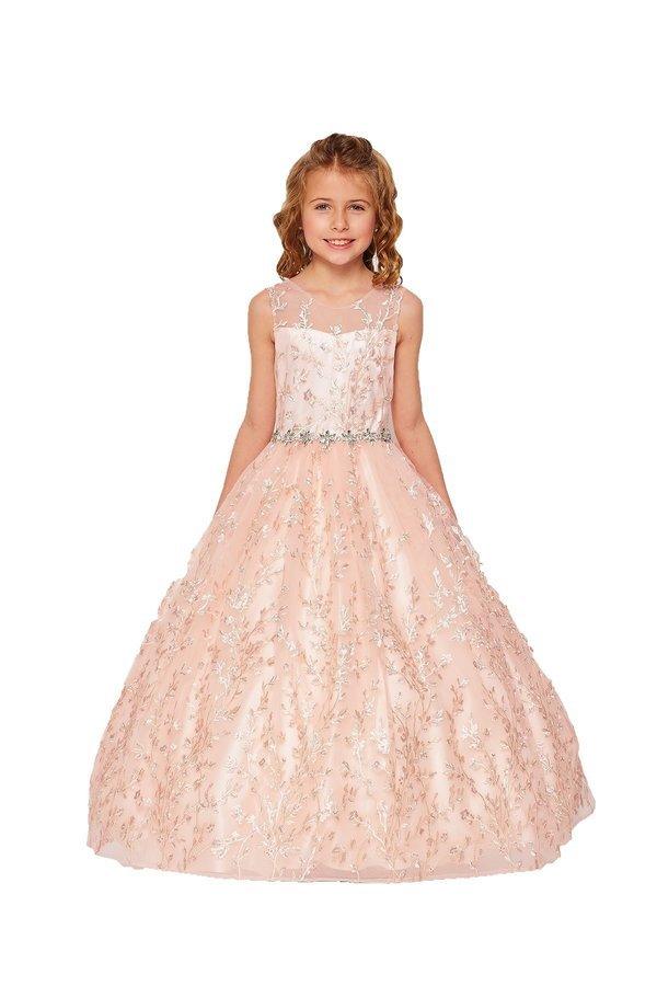 Rose Gold Long Sleeveless Flower Girls Dress Formal Dresses Gowns