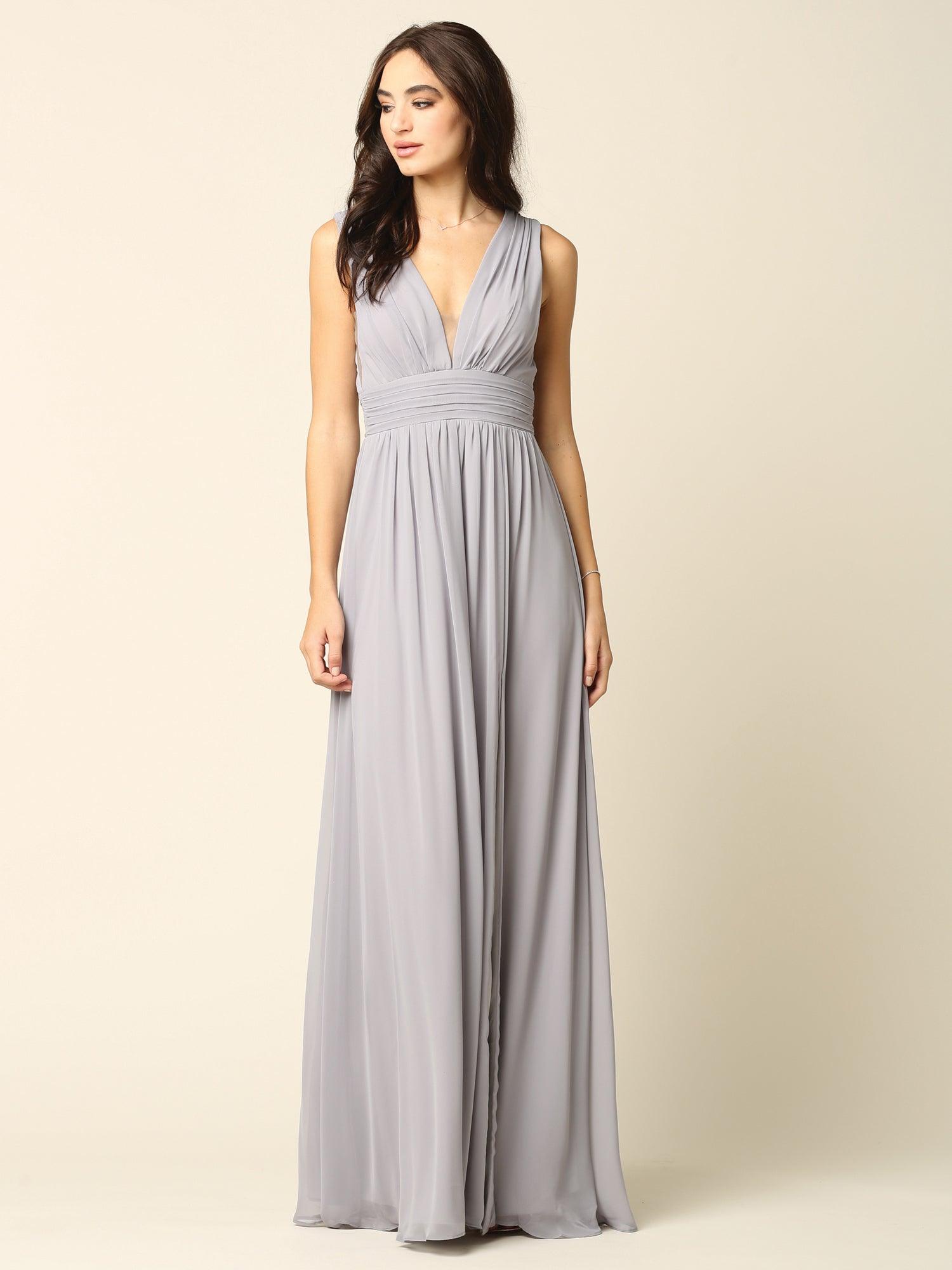 Long Sleeveless Formal Bridesmaids Slit Dress - The Dress Outlet