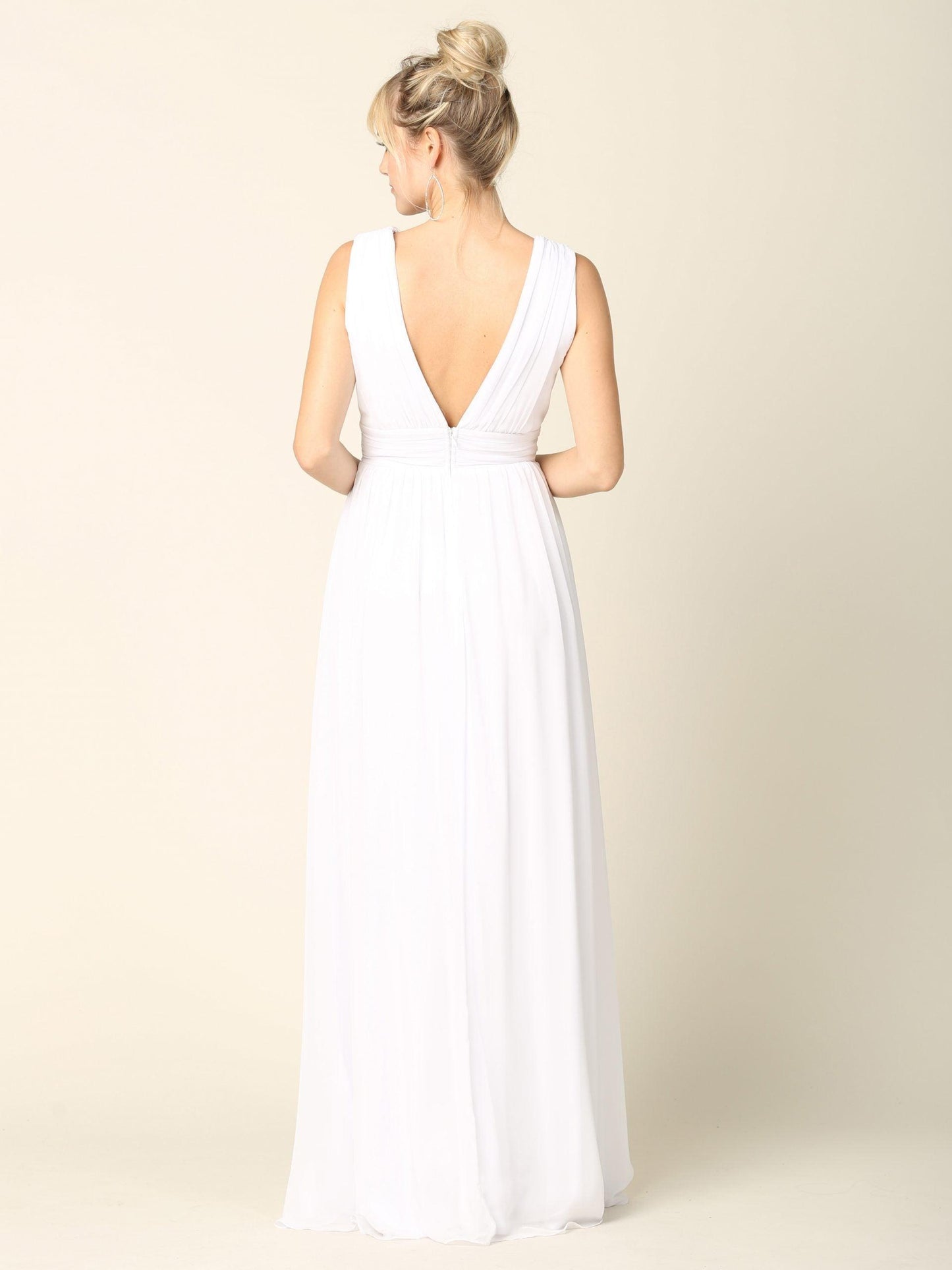 Long Sleeveless Formal Bridesmaids V Neck Dress Sale - The Dress Outlet