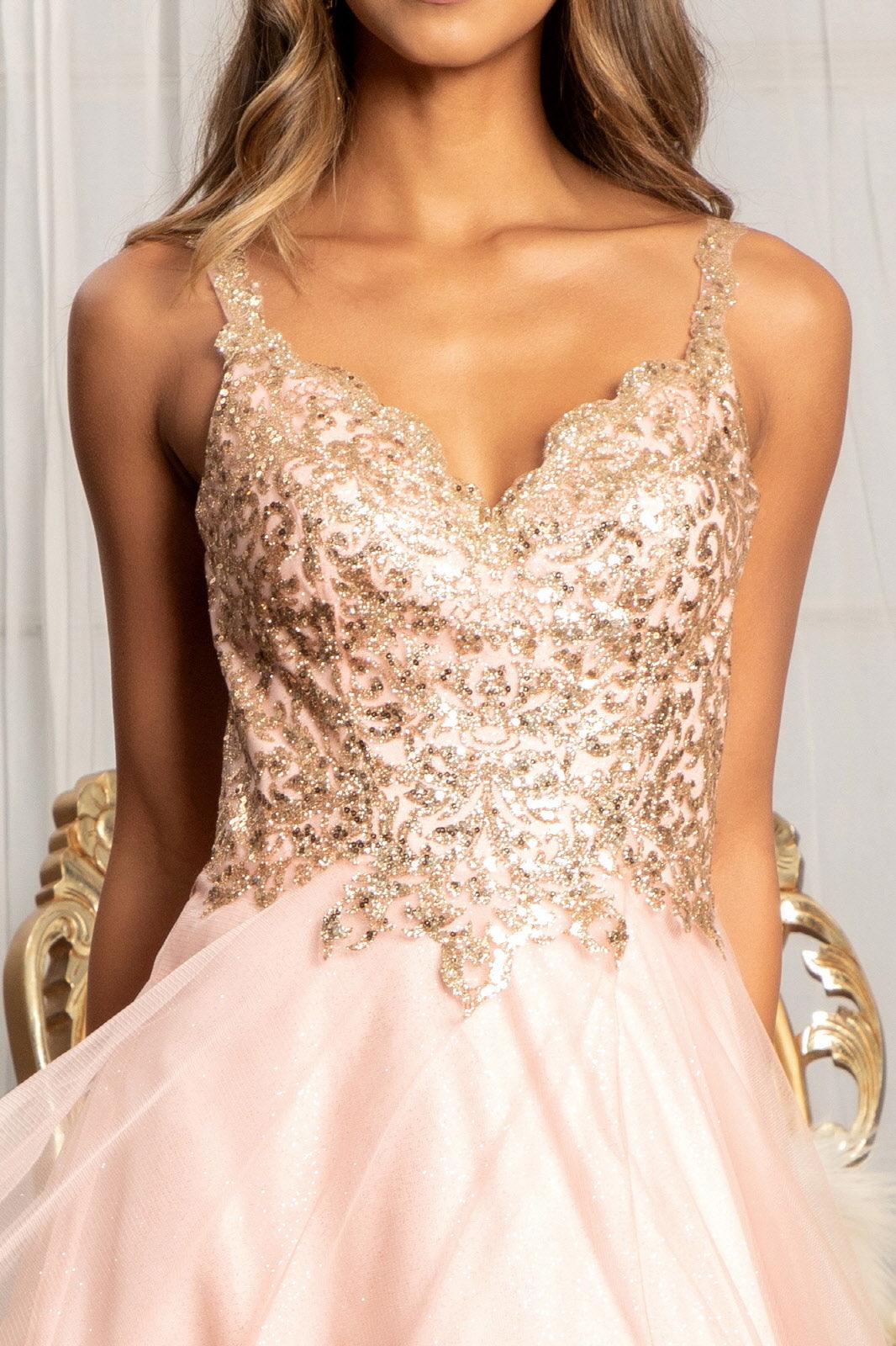 Long Sleeveless Formal Glitter Prom Slit Dress - The Dress Outlet