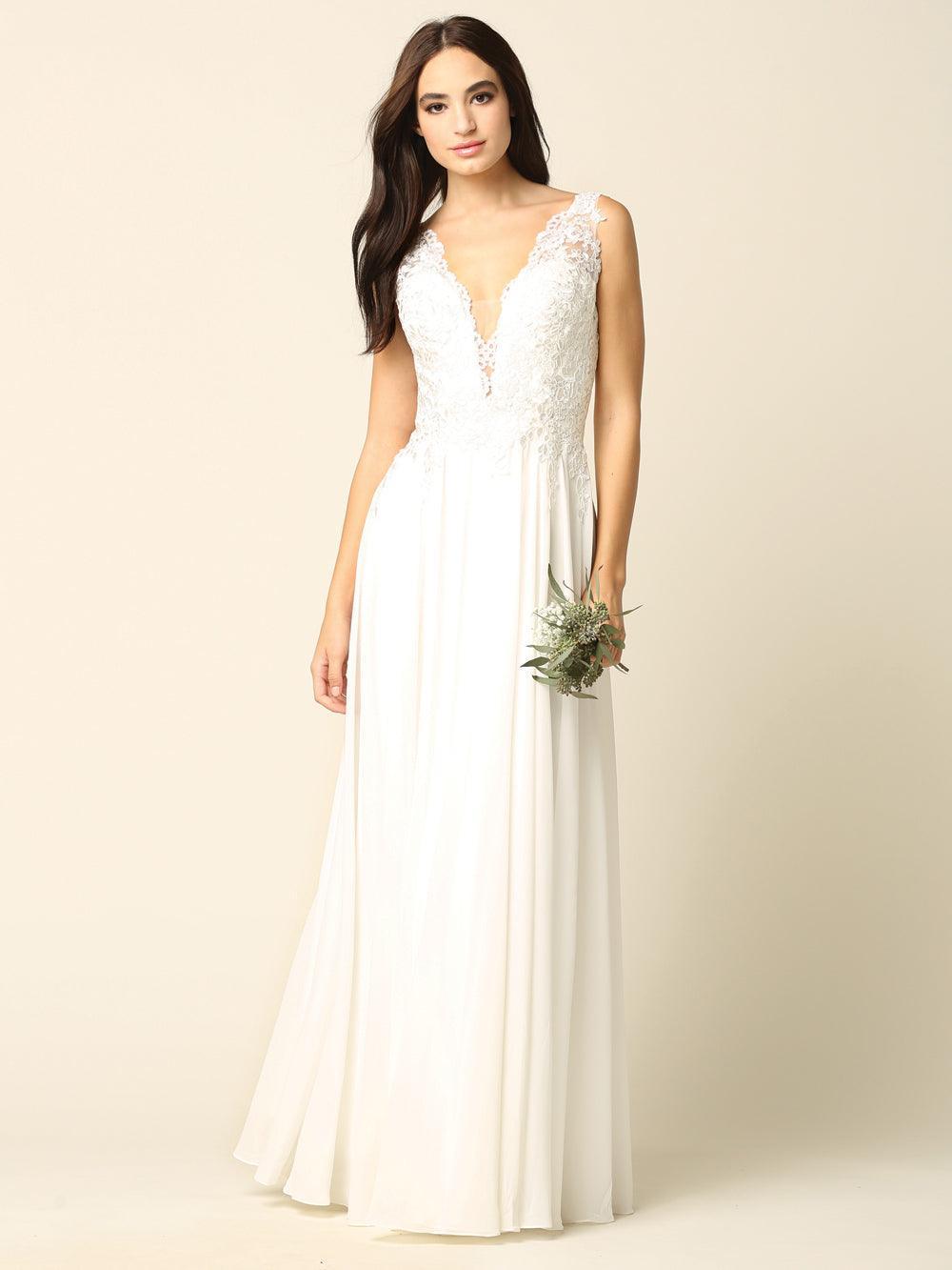 Long Sleeveless Lace Chiffon Wedding Gown Sale - The Dress Outlet