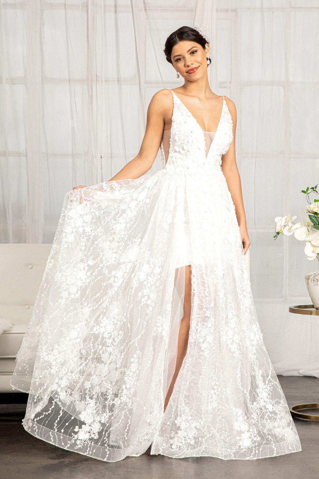 White Long Spaghetti Strap Floral Applique Wedding Dress for $566.99, – The  Dress Outlet