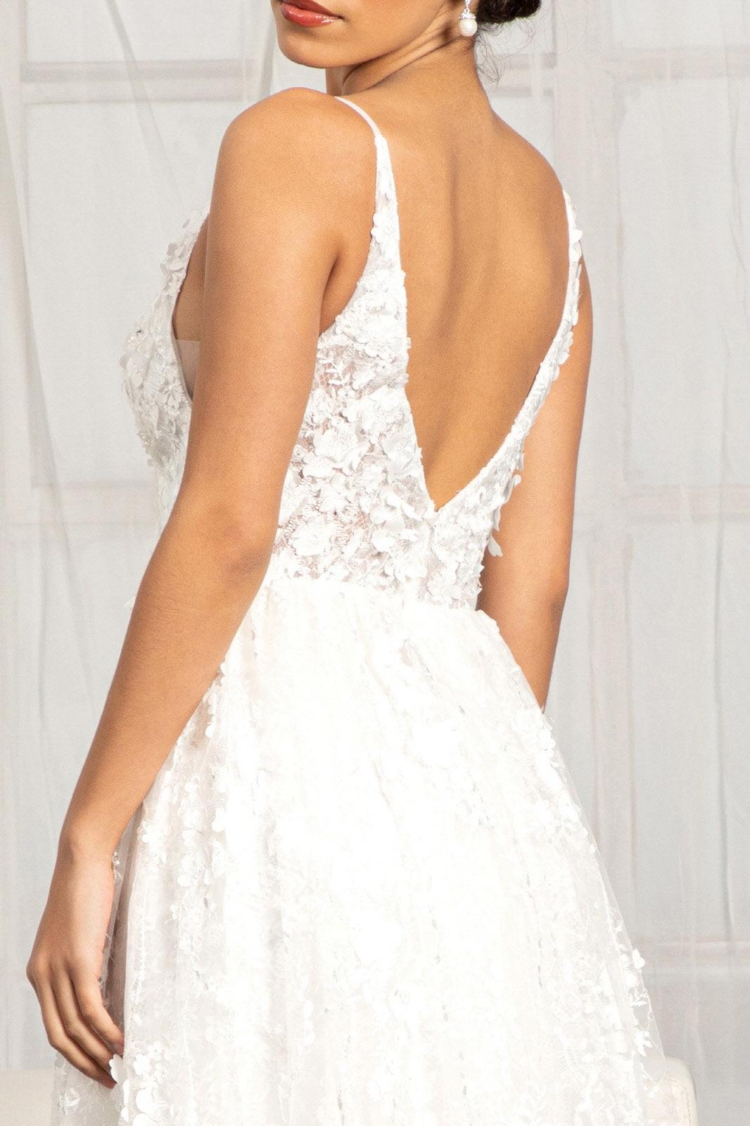 Long Spaghetti Strap Floral Applique Wedding Dress