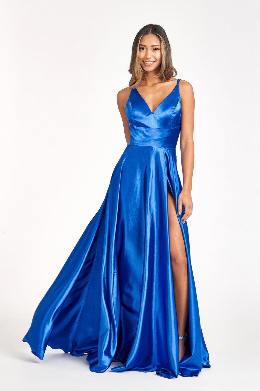 Long Spaghetti Strap Formal Bridesmaid Satin Dress Royal