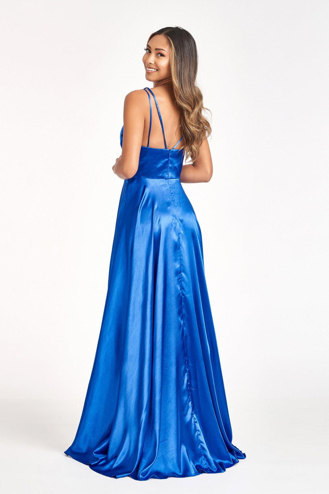 Long Spaghetti Strap Formal Bridesmaid Satin Dress Royal