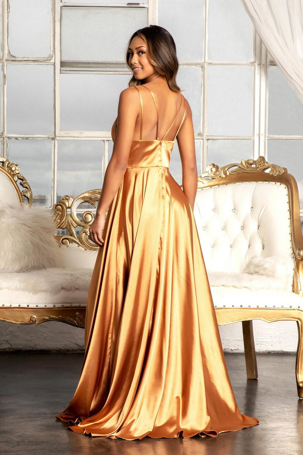 Long Spaghetti Strap Formal Bridesmaid Satin Dress Sienna