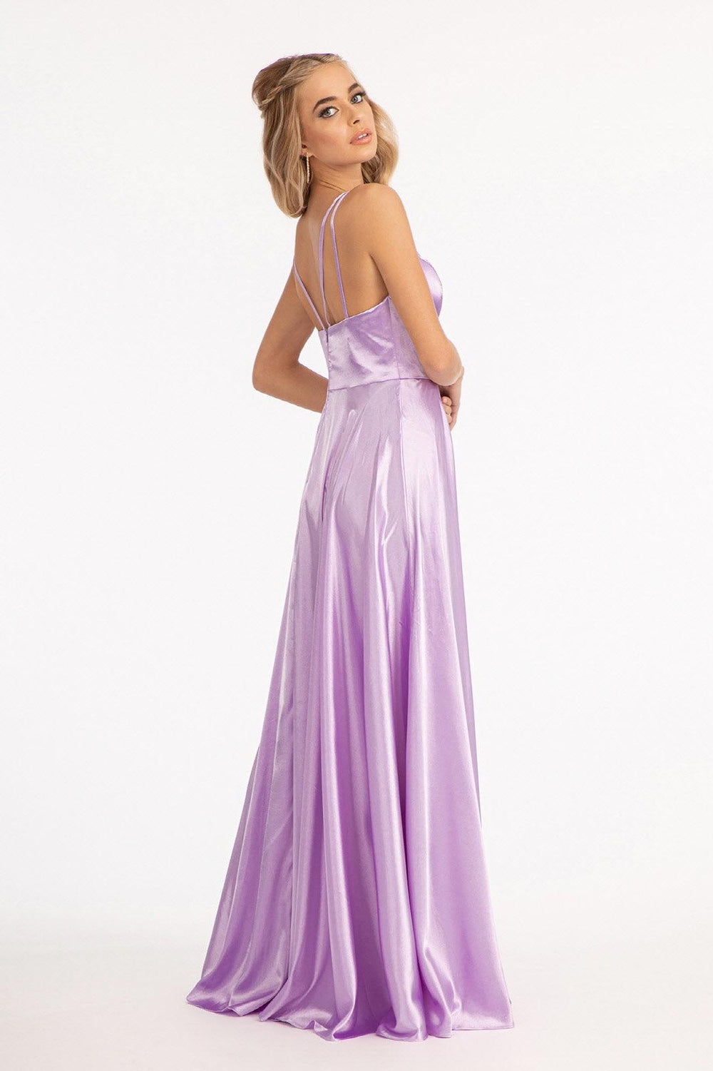 Long Spaghetti Strap Formal Bridesmaid Satin Dress Lavender