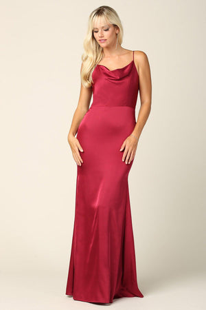 Long Spaghetti Strap Formal Satin Bridesmaids Dress