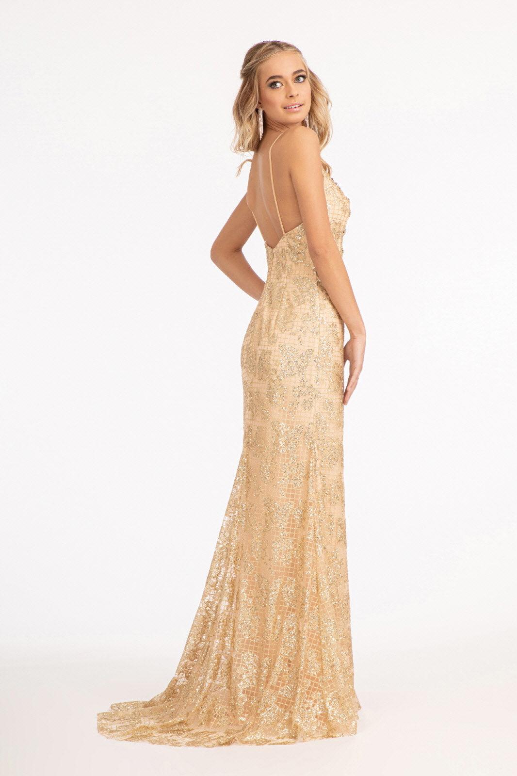 Long Spaghetti Strap Mermaid Mesh Prom Dress - The Dress Outlet