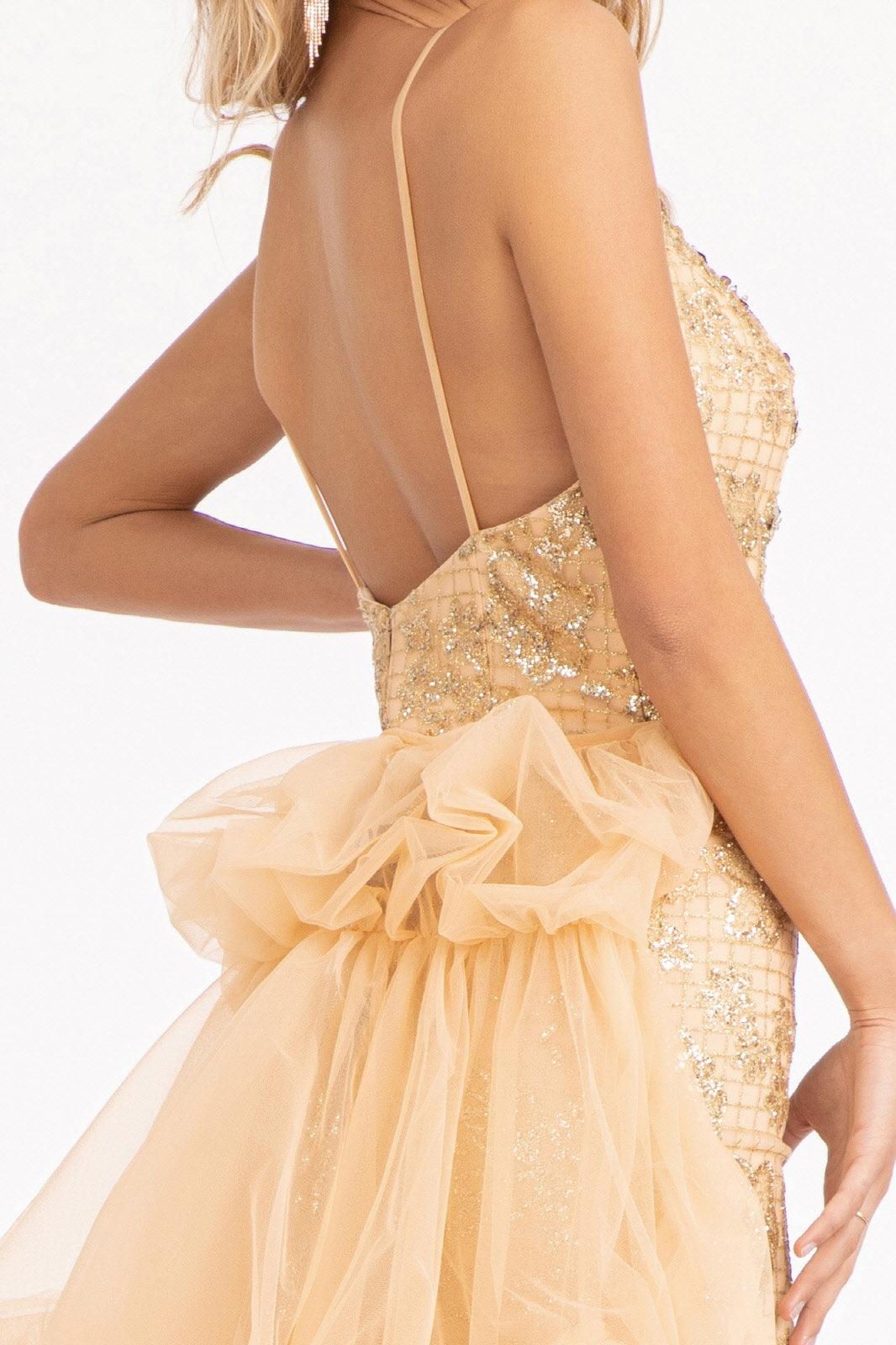Long Spaghetti Strap Mermaid Mesh Prom Dress - The Dress Outlet