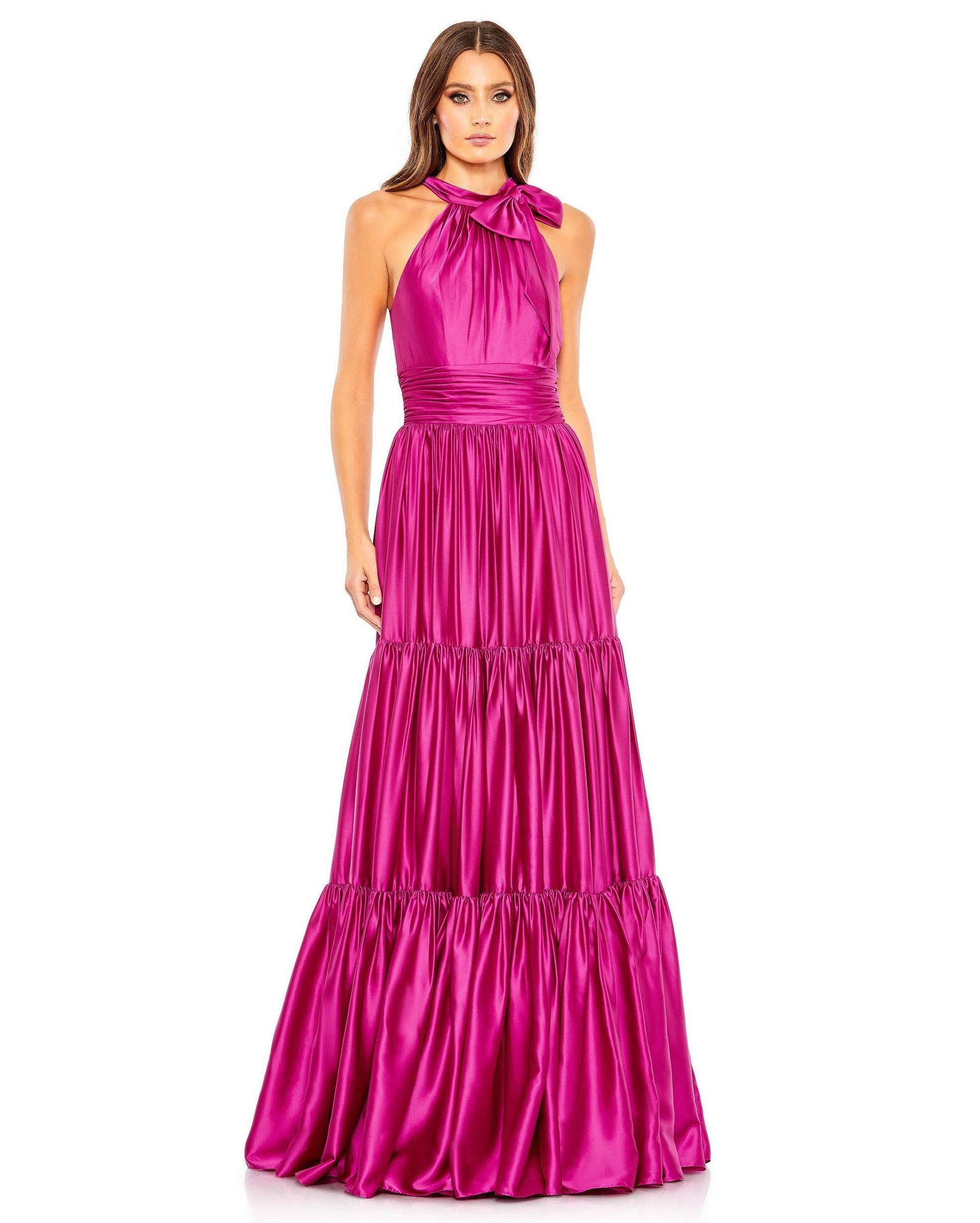 Mac Duggal Halter Long Metallic Dress 50658 - The Dress Outlet