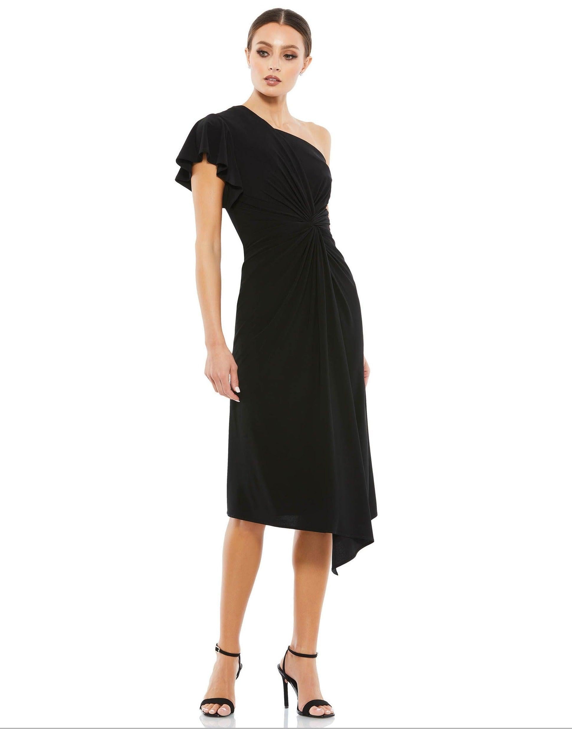 Black Mac Duggal 12480 High Low One Shoulder Fitted Dress