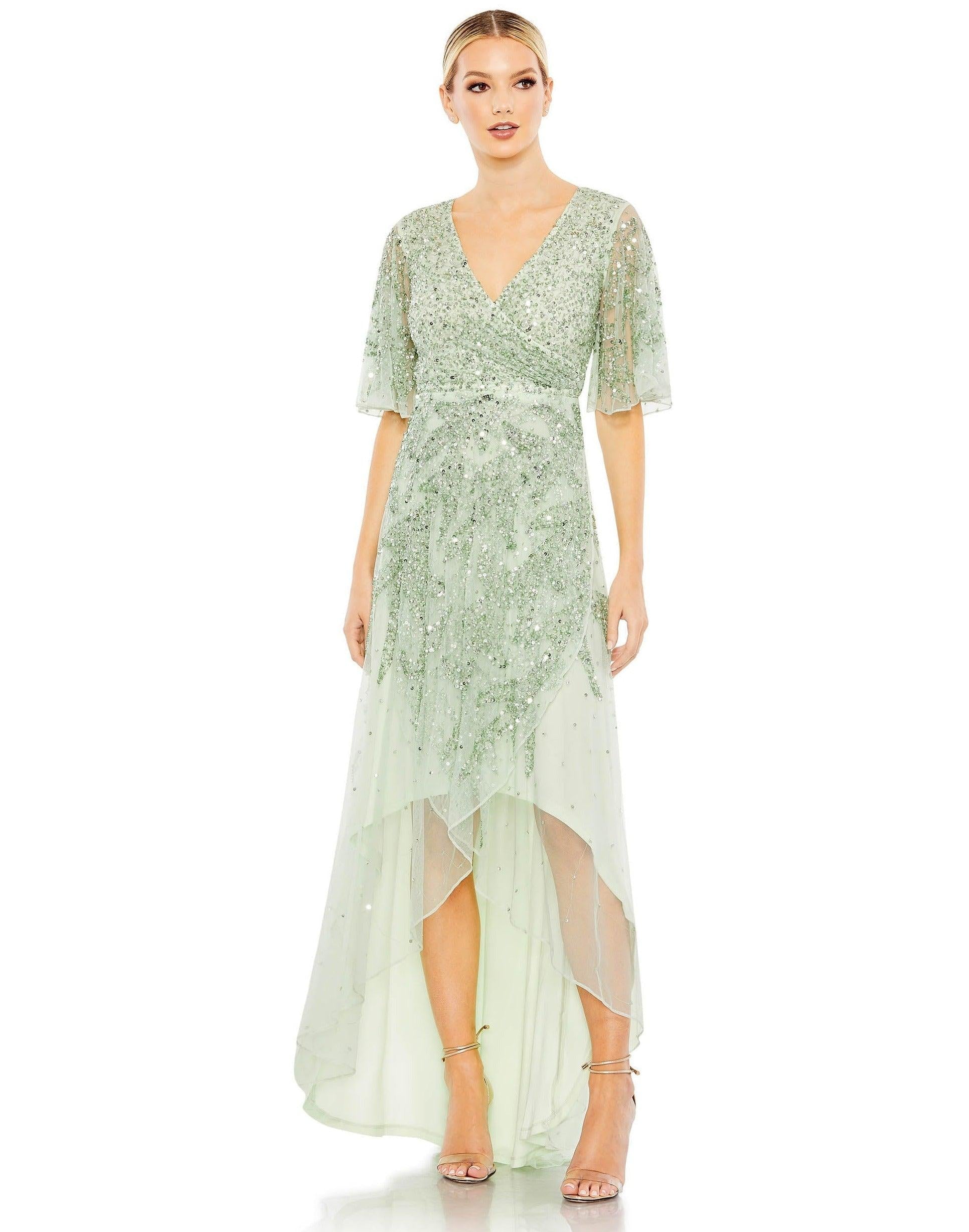 Mac Duggal High Low Short Sleeve Formal Dress 93681 - The Dress Outlet