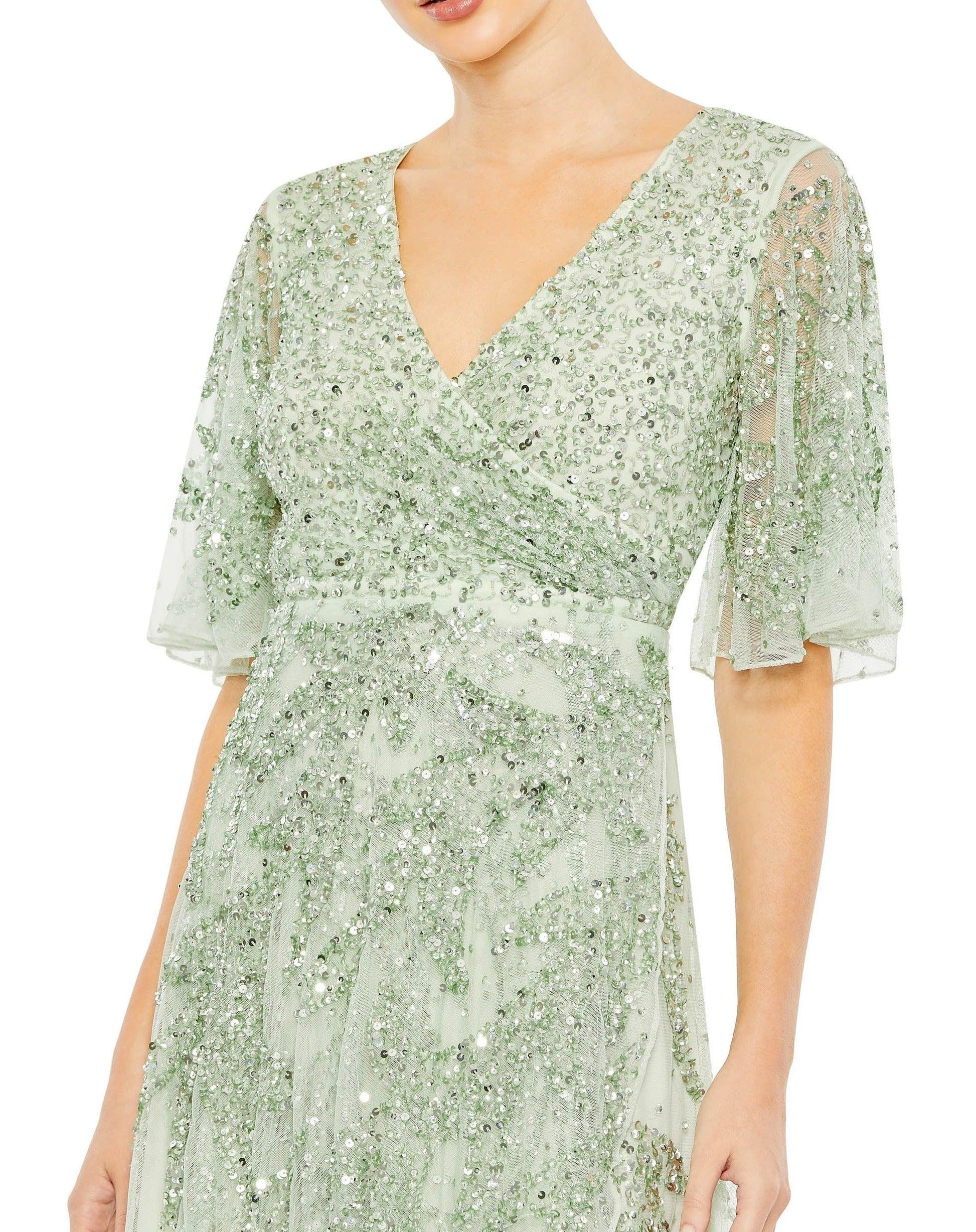 Mac Duggal High Low Short Sleeve Formal Dress 93681 - The Dress Outlet
