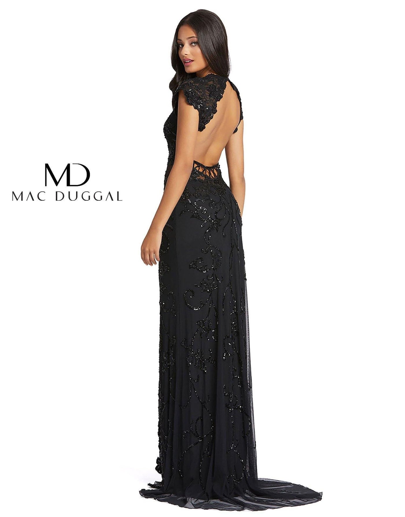 Mac Duggal Long Formal Cap Sleeve Lace Dress1903 - The Dress Outlet