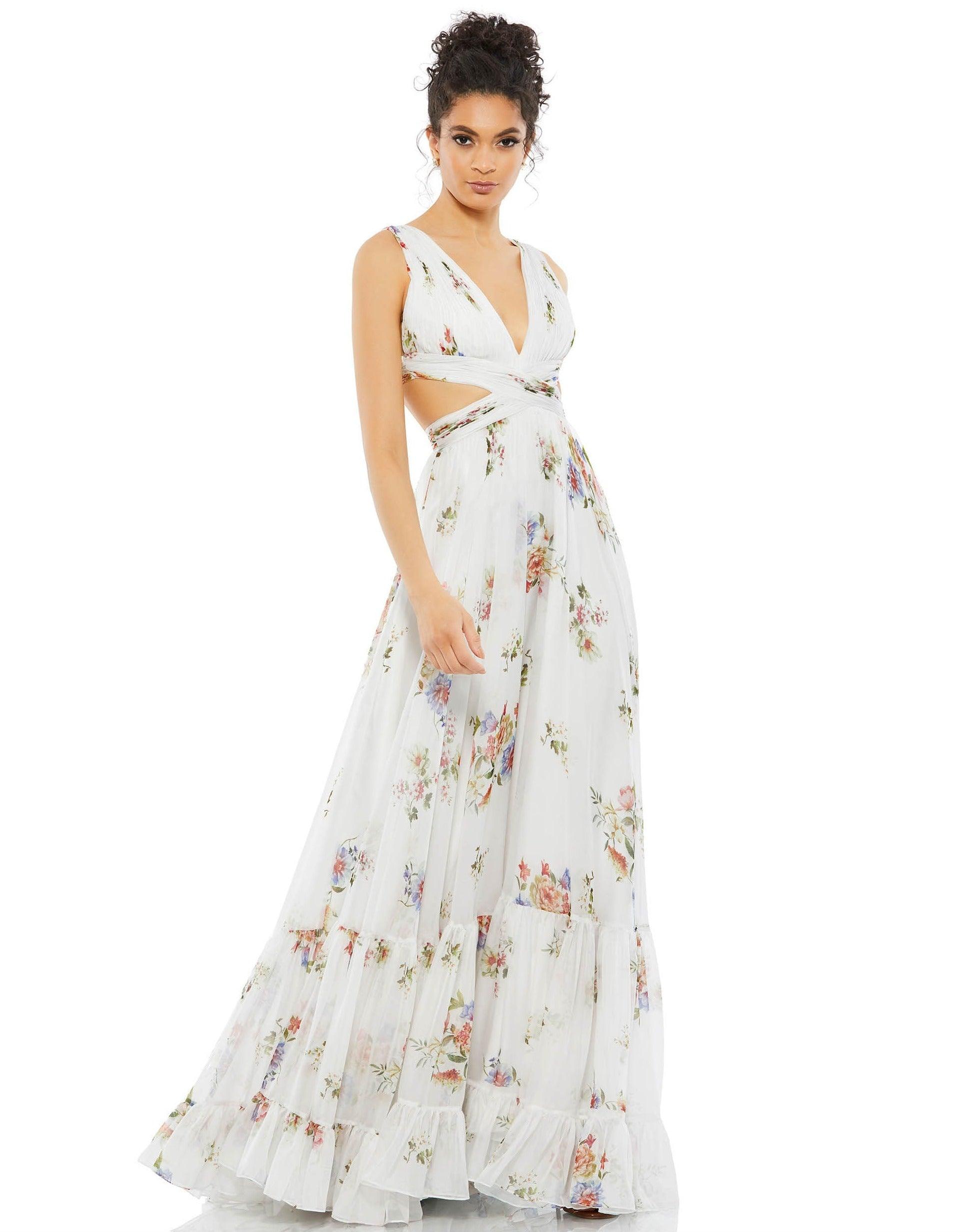White Multi Mac Duggal 67940 Long Formal Chiffon Prom Dress for $299.0 ...