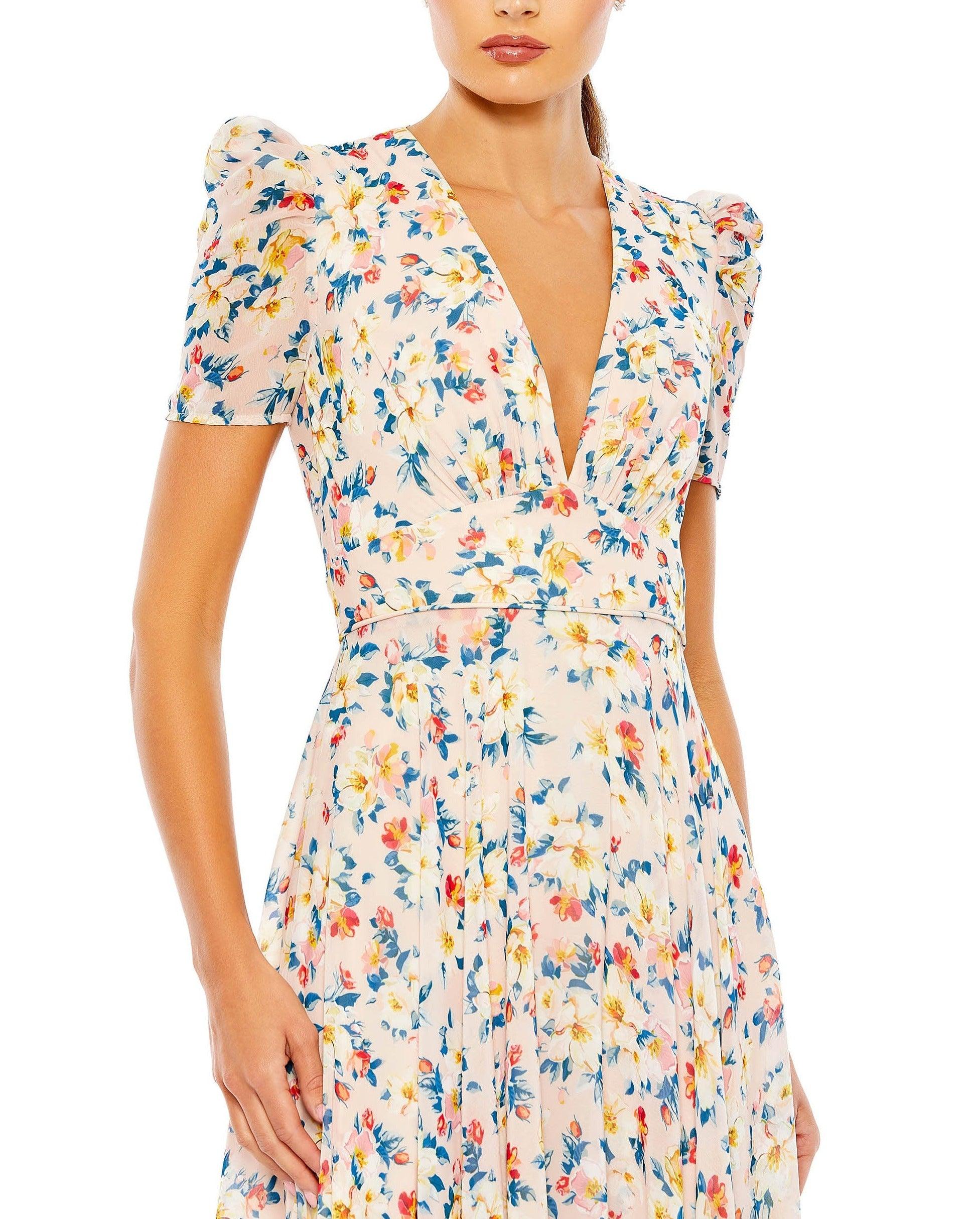 Mac Duggal Long Formal Floral Print Dress 55642 - The Dress Outlet
