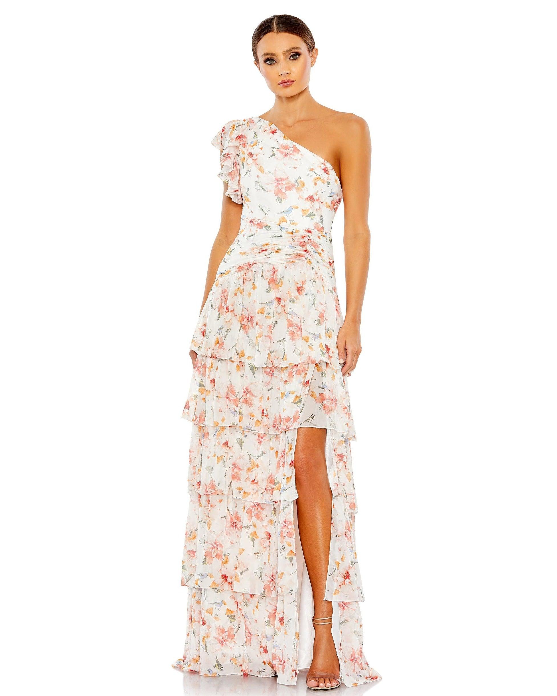Mac Duggal Long Formal One Shoulder Print Gown 55810 - The Dress Outlet