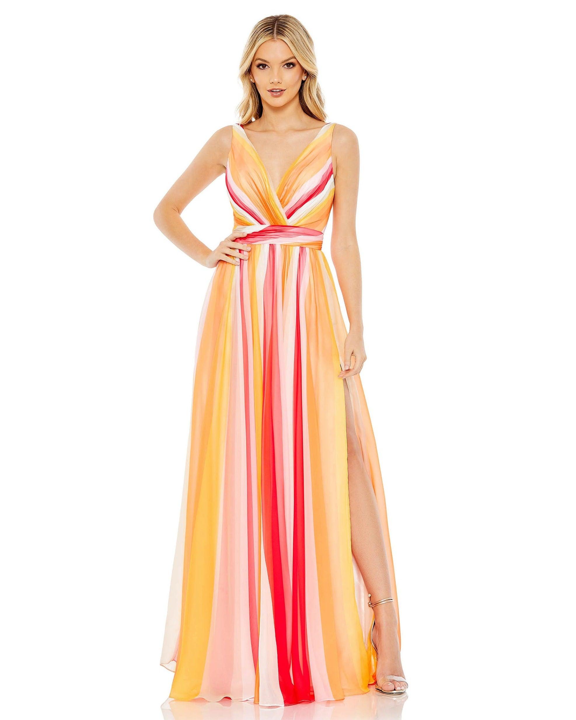 Pink Multi Mac Duggal 68151 Long Formal Sleeveless Prom Dress for $199. ...