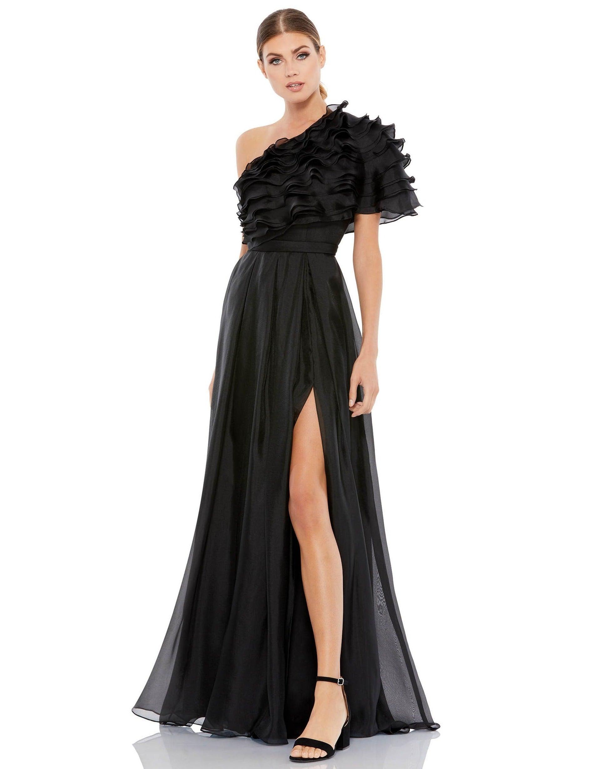 Black Mac Duggal 26527 Long One Shoulder Evening Gown Formal
