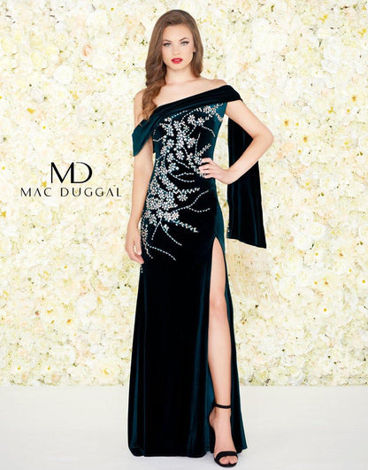 Mac Duggal Long Prom Formal Velvet Dress 12186R - The Dress Outlet
