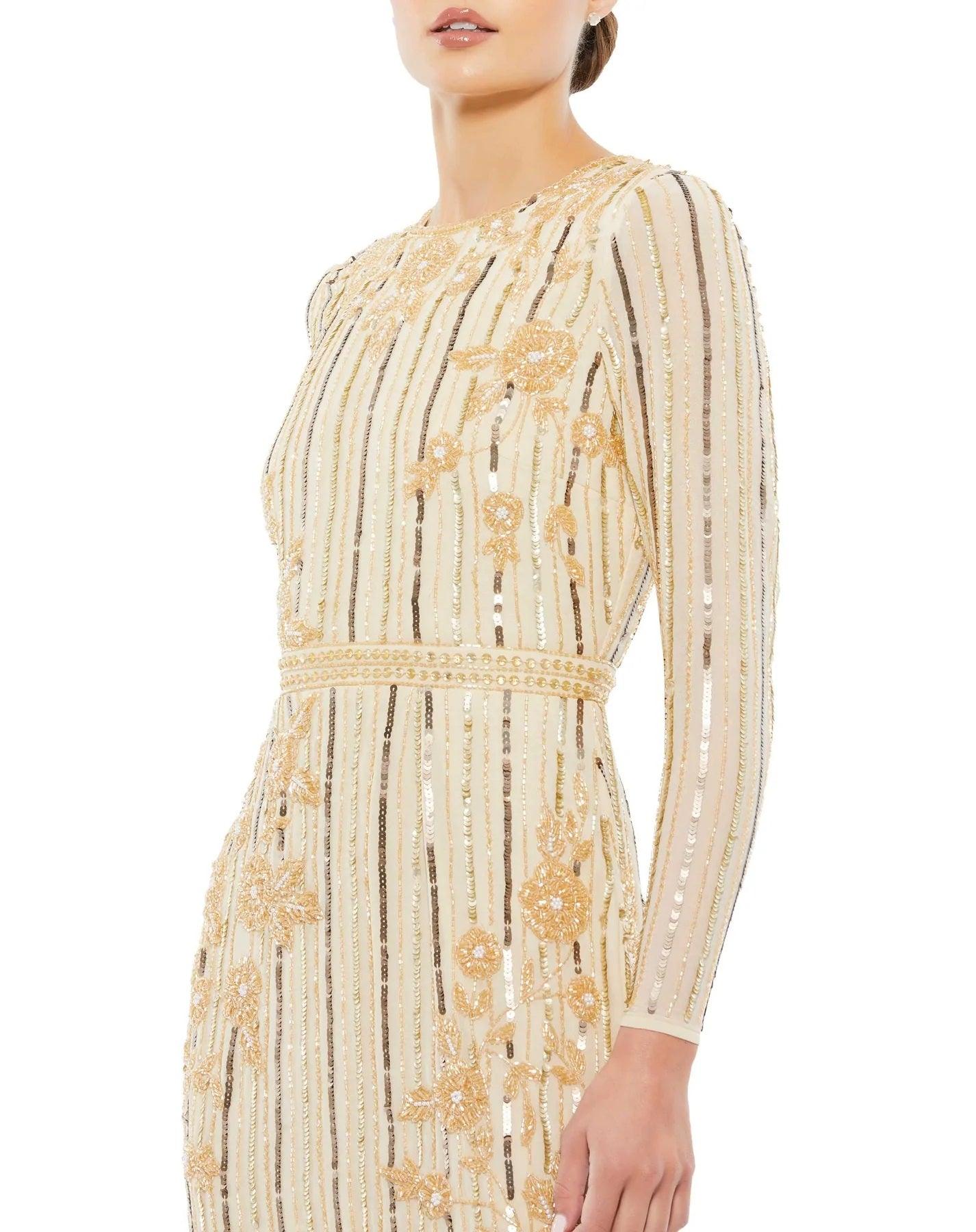 Mac Duggal Long Sleeve Beaded Dress 93627 - The Dress Outlet