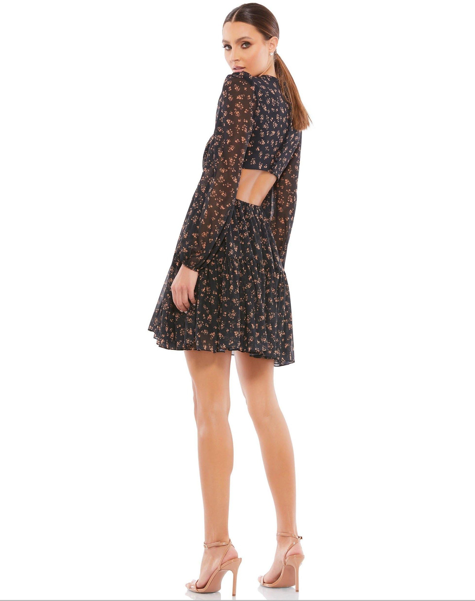 Mac Duggal Long Sleeve Floral Cocktail Dress 55432 - The Dress Outlet