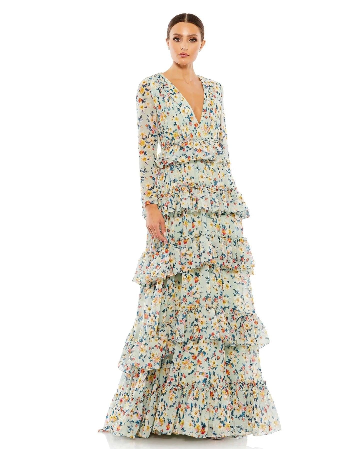 Multi Mac Duggal 55664 Long Sleeve Floral Formal Dress for $498.0 – The ...
