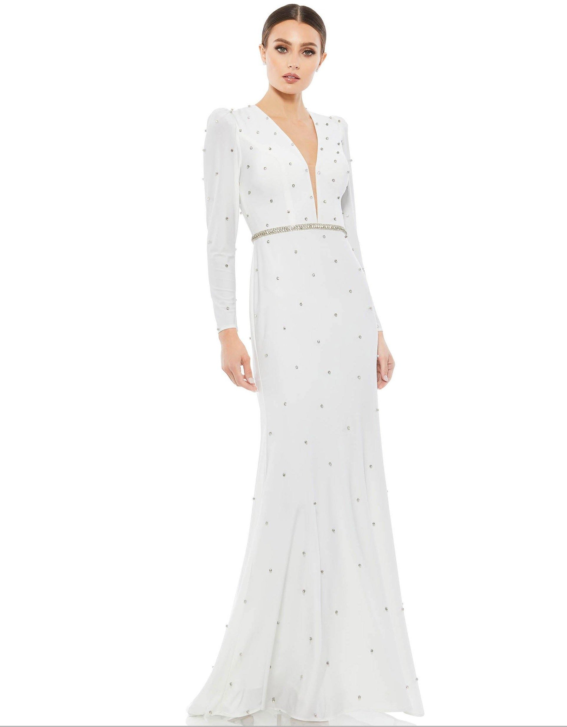Mac Duggal Long Sleeve Formal Beaded Dress 67874 - The Dress Outlet