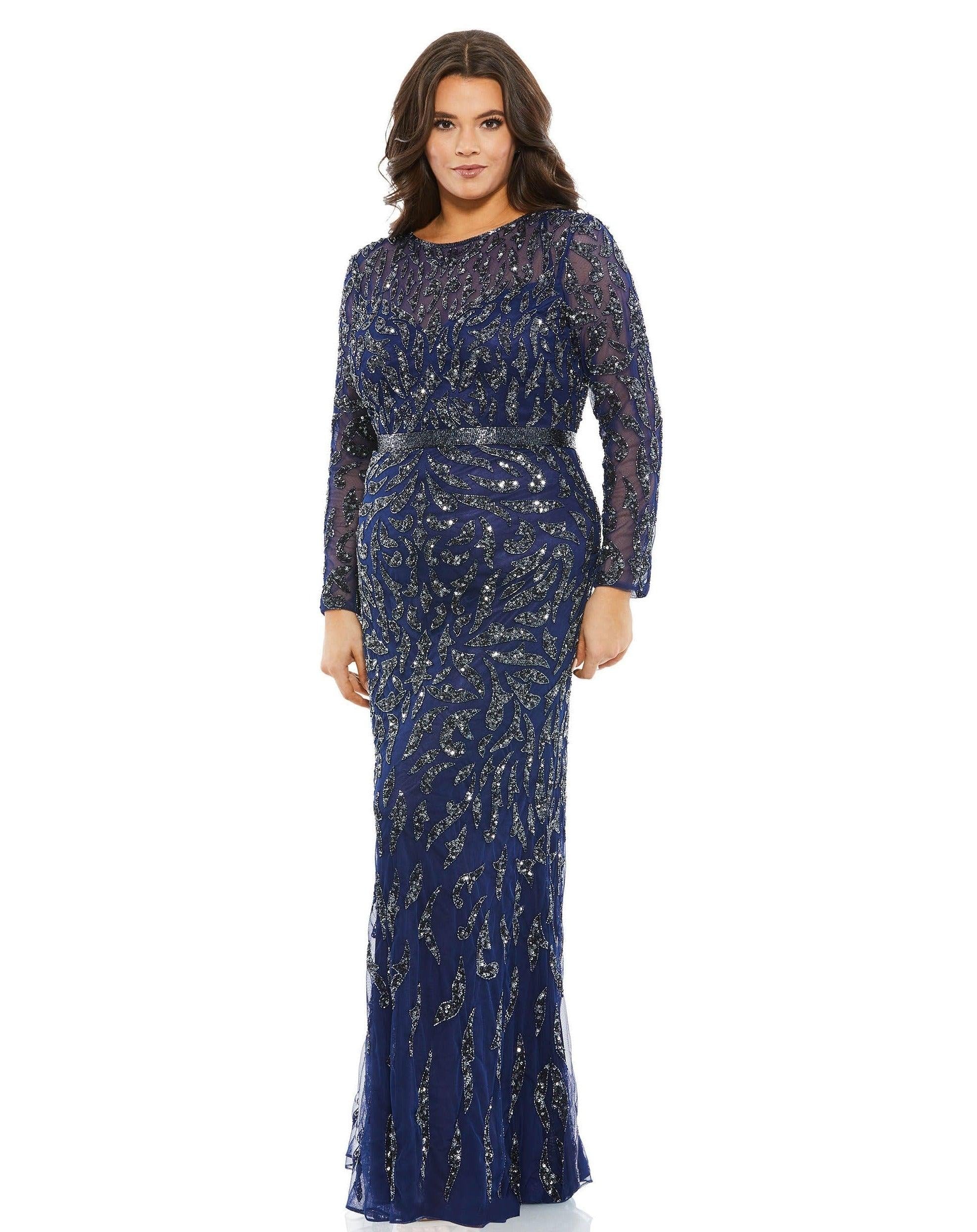 Midnight Mac Duggal 5519 Long Sleeve Formal Long Dress for $498.0 – The ...