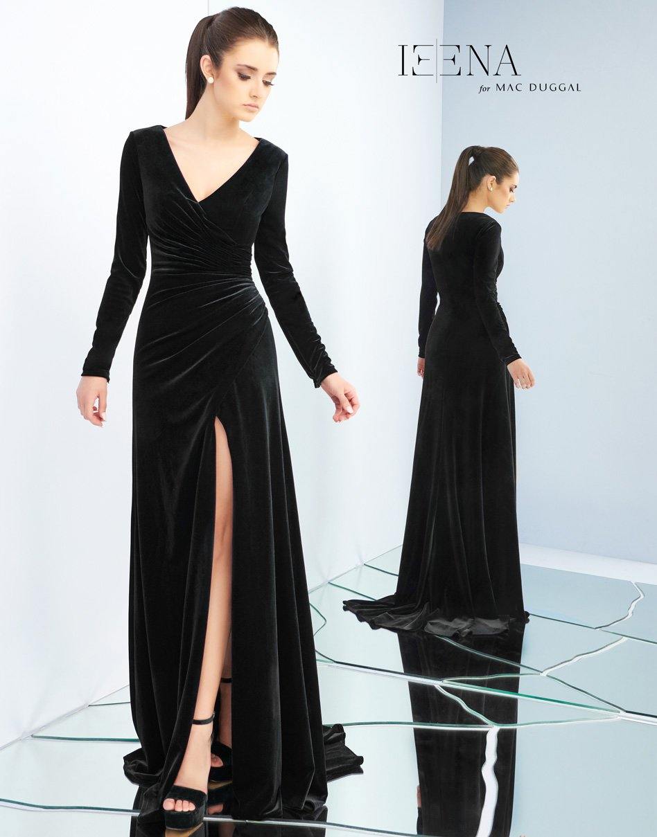 Black Mac Duggal 26007 Long Sleeve Formal Velvet Dress Formal