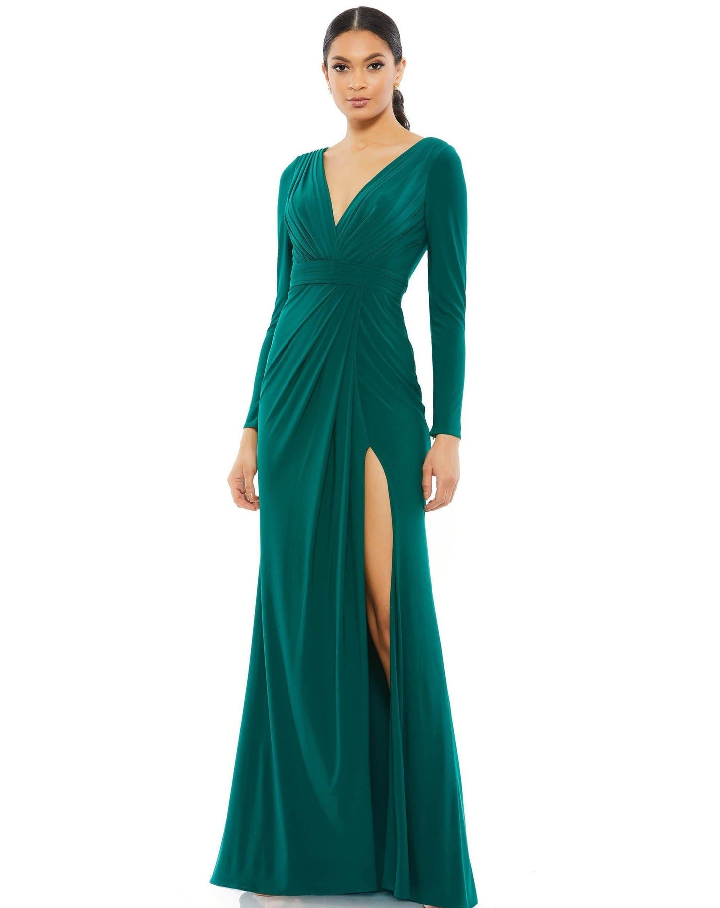 Mac Duggal Long Sleeve High Slit Formal Gown 26554 - The Dress Outlet