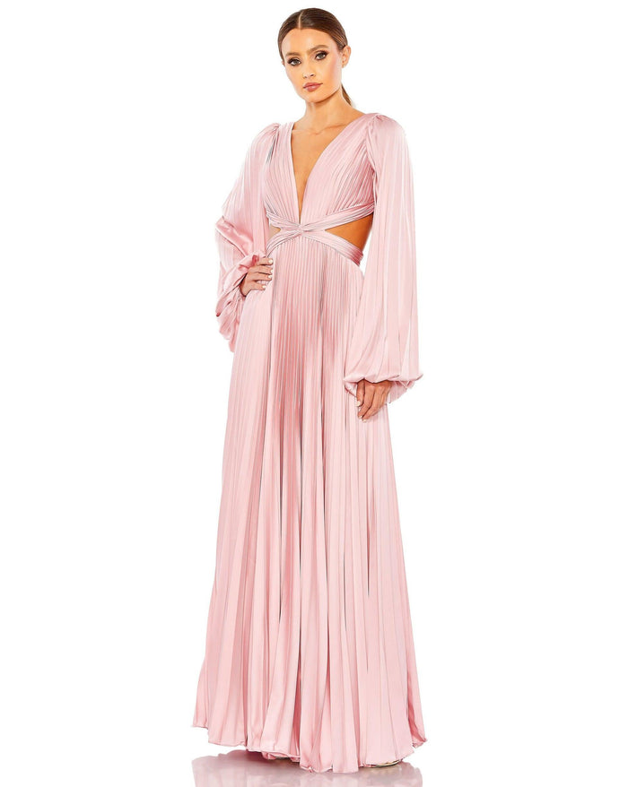 Formal Dresses Long Sleeve Pleated Formal Dress Pink