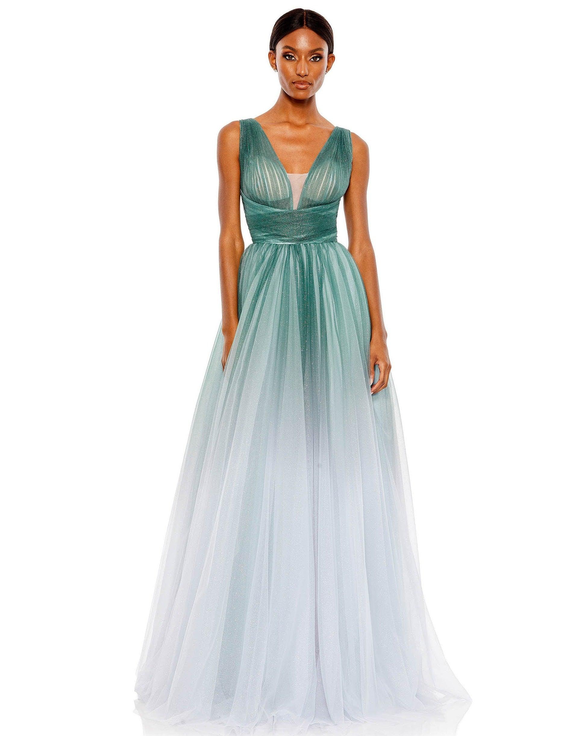 Jade Ombre Mac Duggal 20380 Long Sleeveless Prom Ball Gown for $398.0 ...