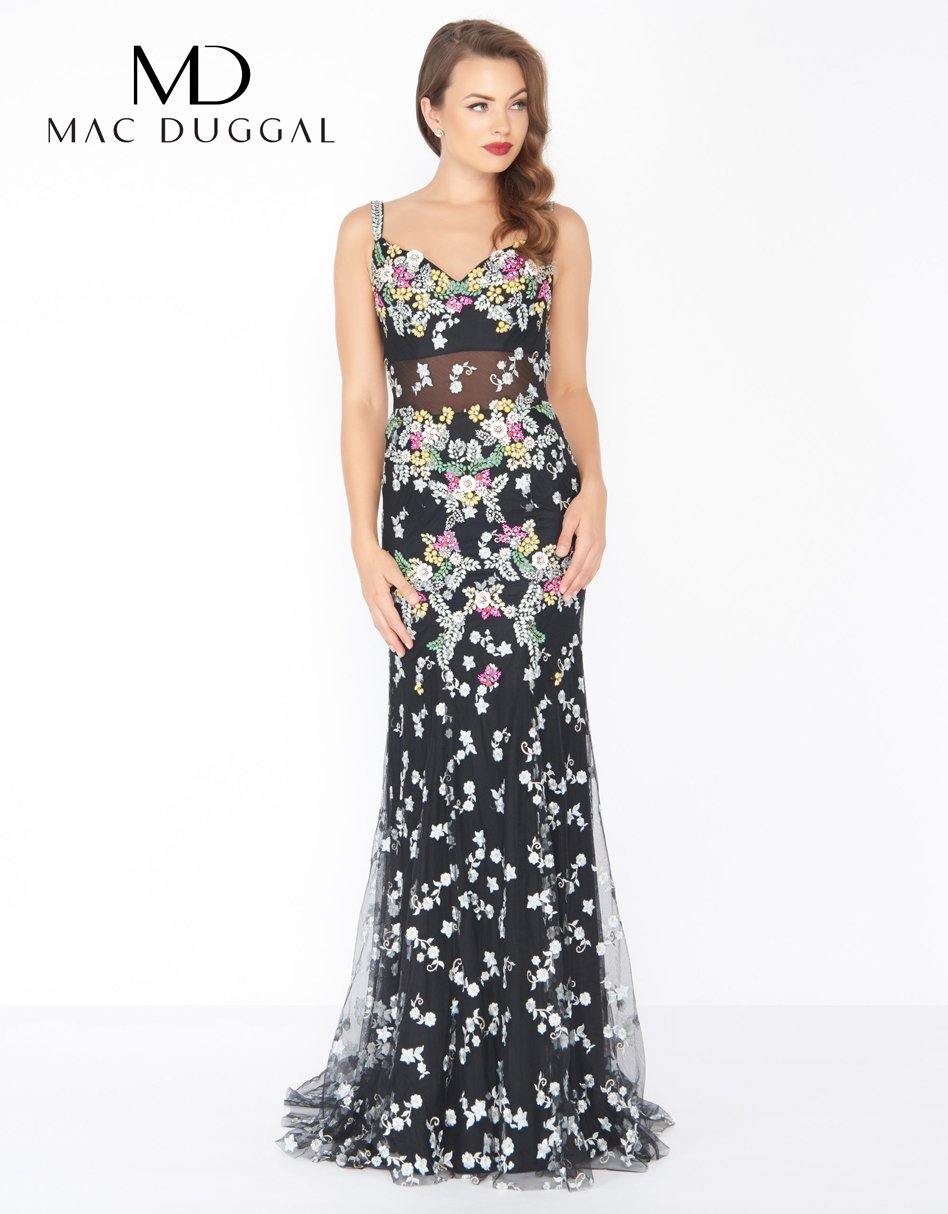 Black Multi Mac Duggal 50386 Prom Long Floral Evening Dress for $379.99 – The Dress Outlet