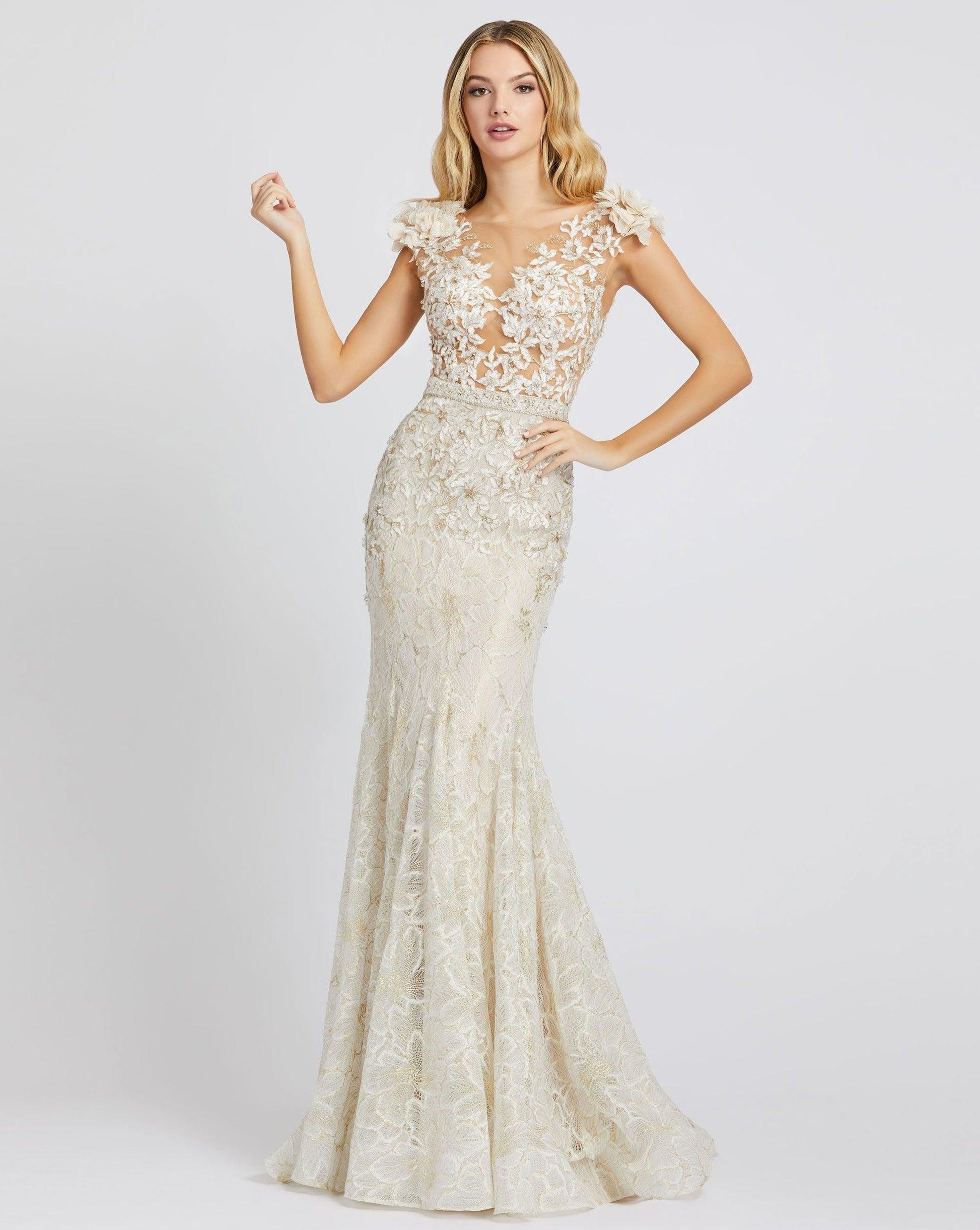 Ivory Nude Mac Duggal 79268 Prom Long Formal Mermaid Gown for $898.0