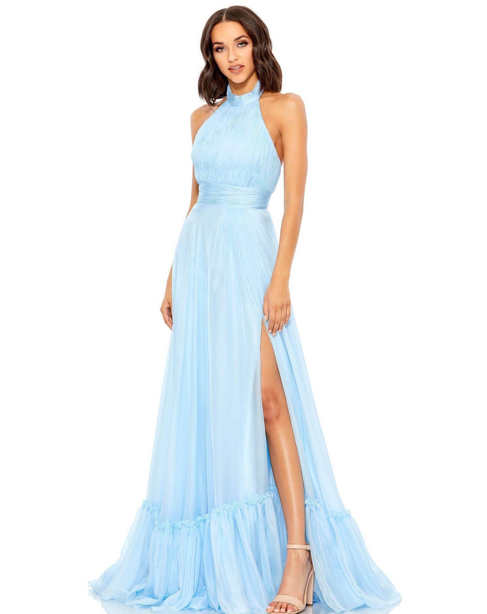 Mac Duggal  Prom Long Halter Chiffon Dress 67816 - The Dress Outlet