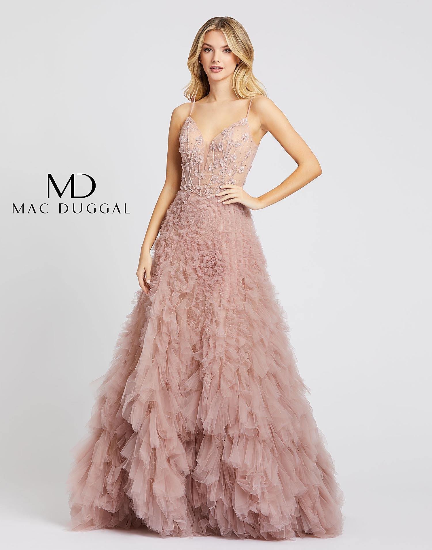 Pink Mac Duggal 20193 Prom Long Spaghetti Strap Ball Gown for 998.0 The Dress Outlet