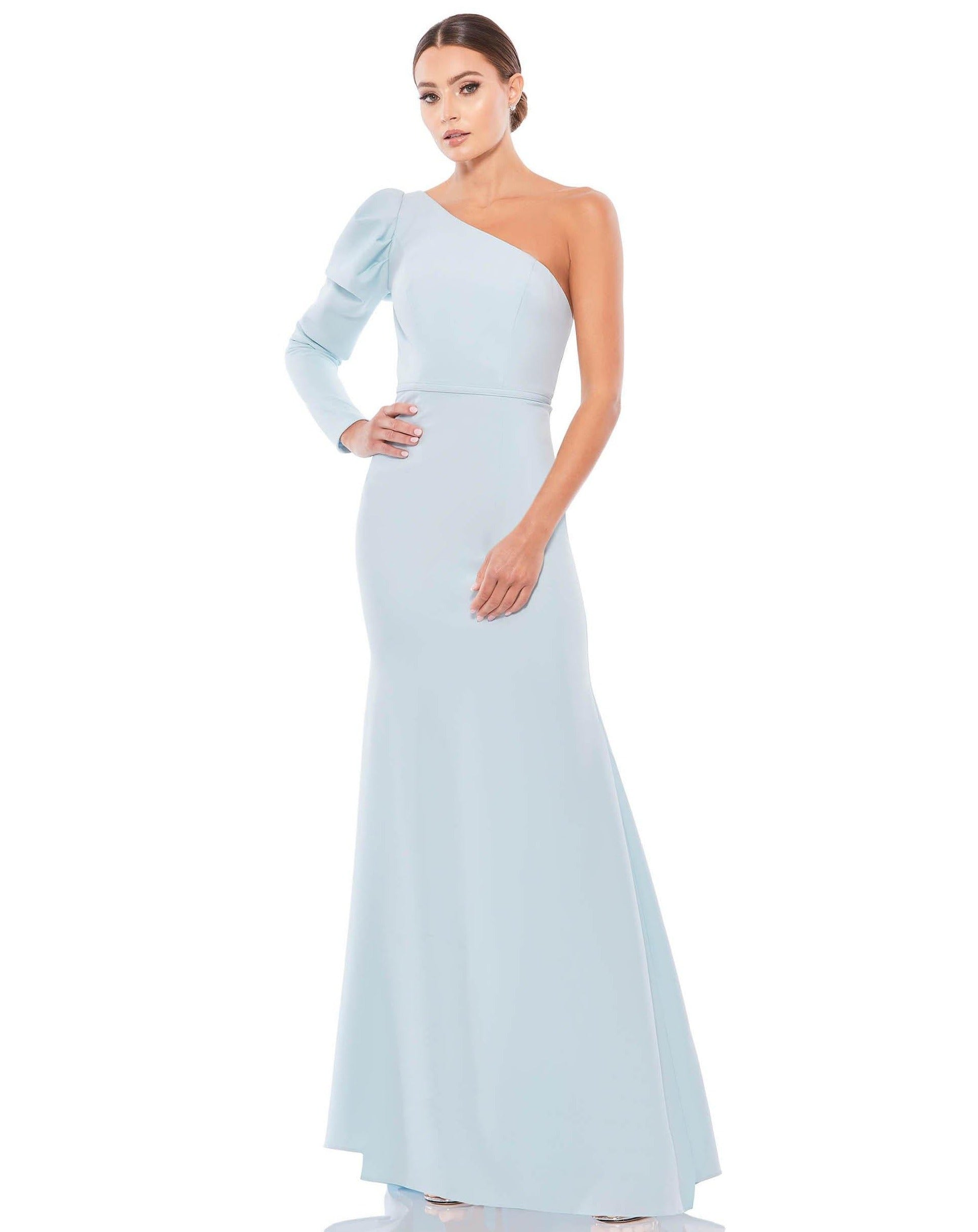 Mac Duggal Prom One Shoulder Puff Sleeve Gown 26592 - The Dress Outlet