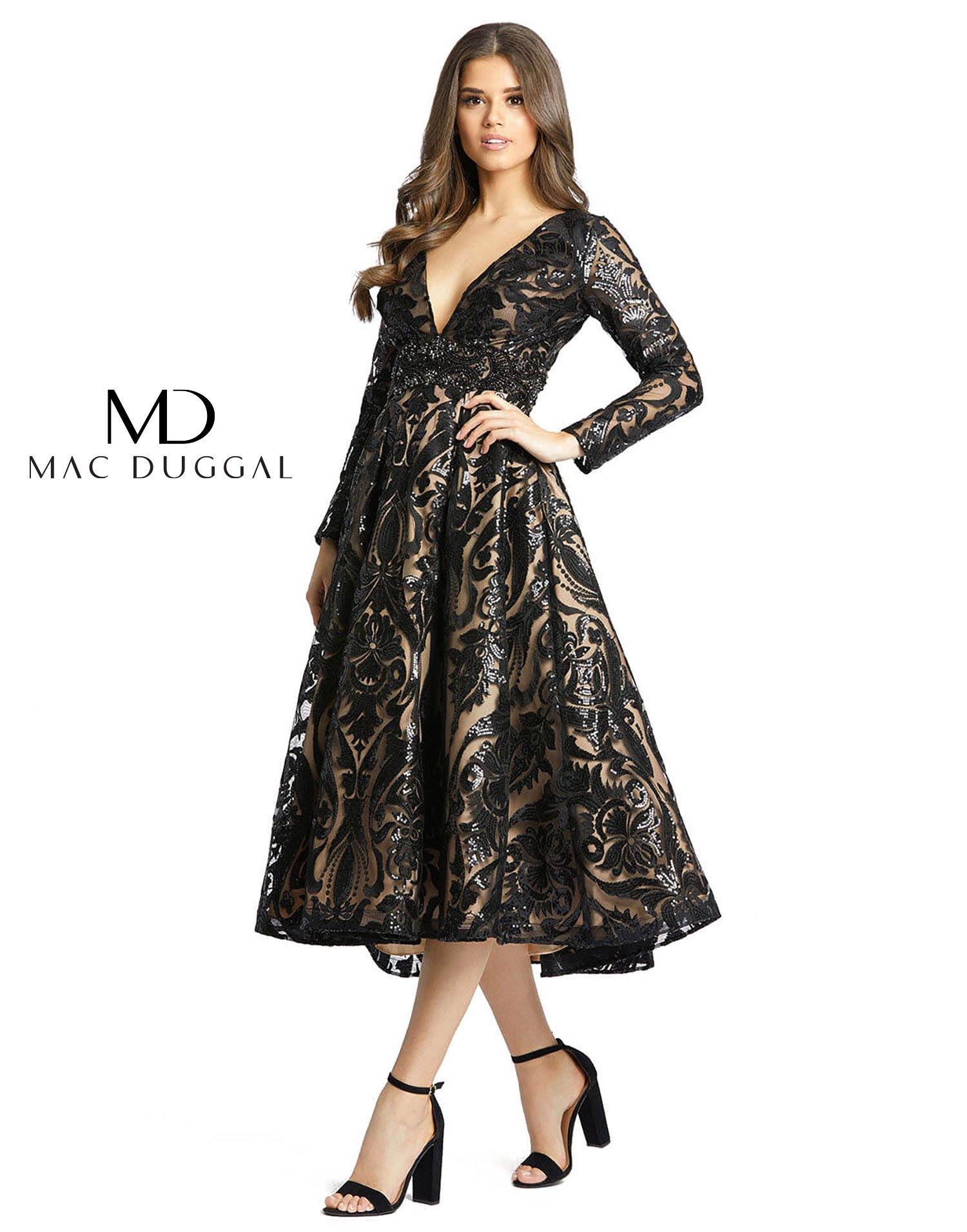Black / Nude Mac Duggal 67529 Short Long Sleeve Sequins Dress for $398. ...