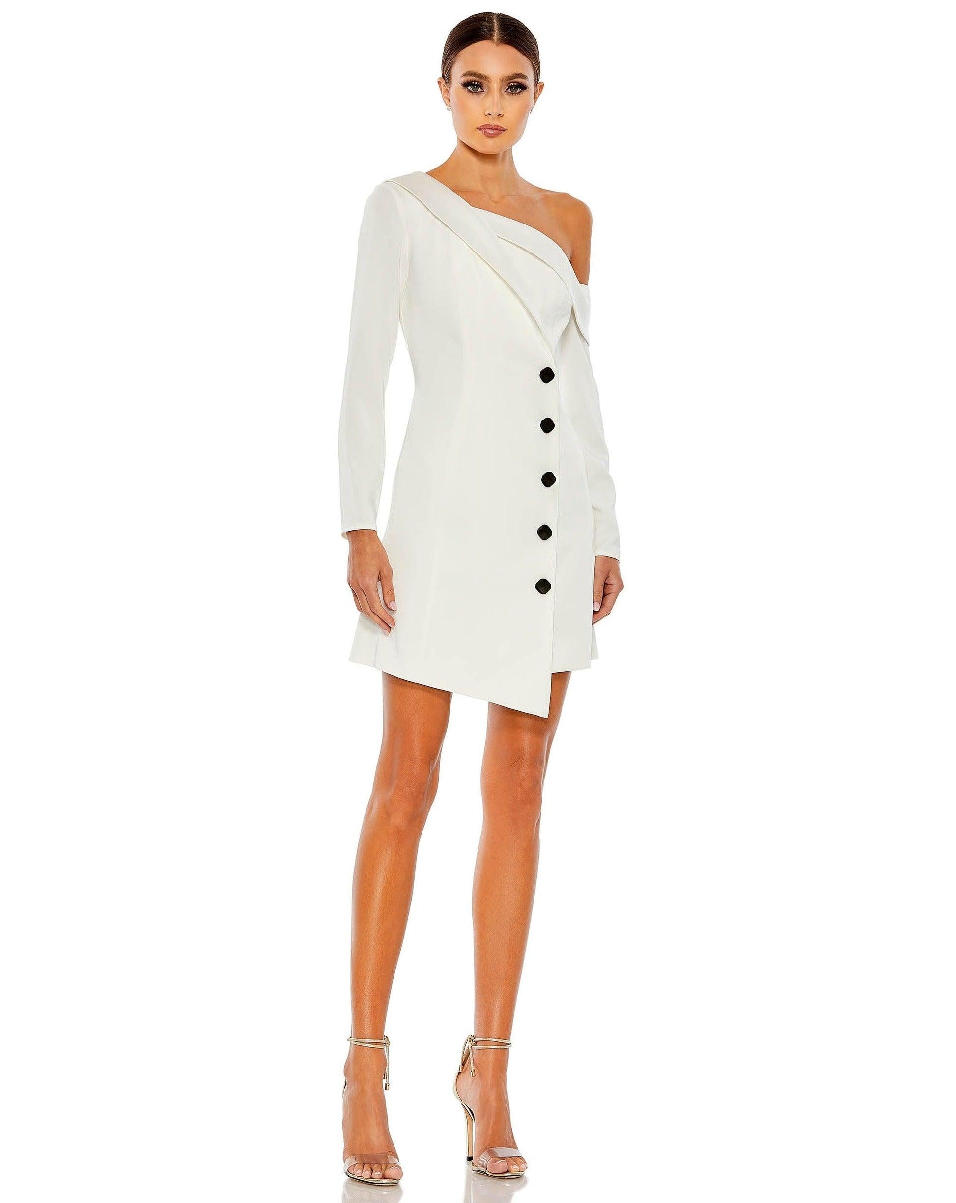 Mac Duggal Short One Shoulder Tuxedo Dress 26734 - The Dress Outlet